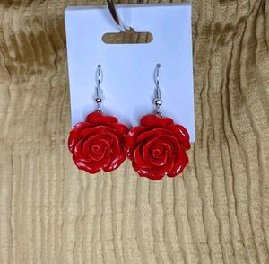 Crimson Red Rose Earrings