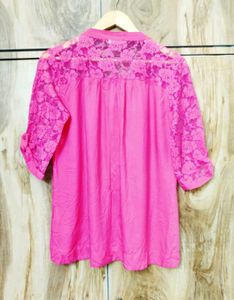 Women's Pink Lace Sleeve Tunic Top Size-36