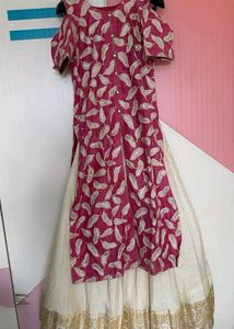 Pink &amp; Silver Leaf Embroidered Indian Dress