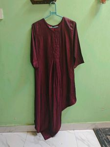 Stylish Maroon Asymmetrical Kurta Dress