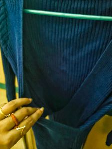 Blue Ribbed Wrap Dress