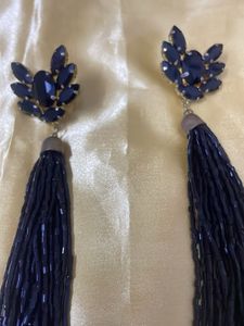 Elegant Dark Blue Tassel Earrings