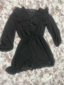 Chic Black Swiss Dot Dress