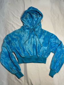Blue Velour Cropped Hoodie