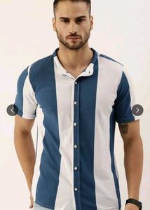 mens white and blue Striped Casual Shirt