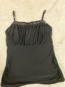 Black Sequin Trim Cami Top