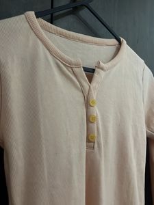 Soft Pink Long Sleeve Henley Top