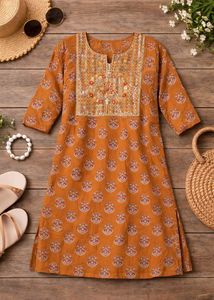 Printed Kurta with Embroidered Yoke