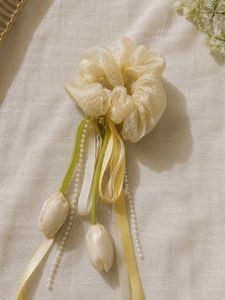Elegant Floral Pearl Scrunchie