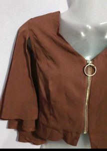 Stylish Brown Bell Sleeve Crop Top