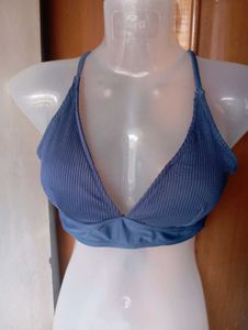 Navy Blue Ribbed High-Waisted Bikini Set