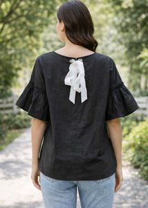 Chic Black Blouse with Flutter Sleeves
