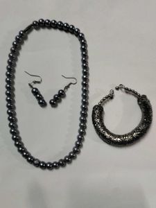Bracelet, Necklace Silver And Sky Blue