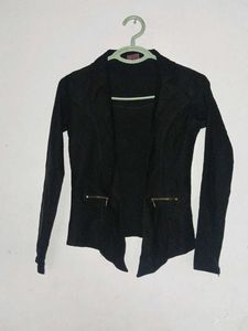Classic Black Blazer with Zipper Accents