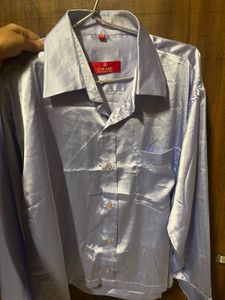 Plus Size Blue Satin Shirt