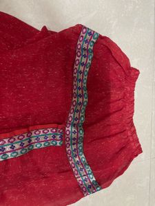 Trendy Short Red Dhoti Pants with Traditional Orna