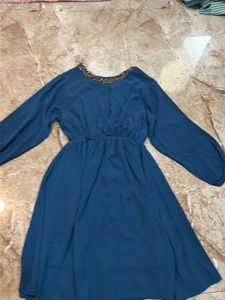 Elegant Teal Dress with Embellished Neckline