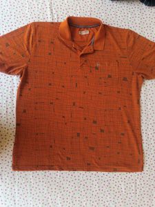 Men's Orange Graphic Print Polo T-Shirt