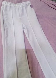 White Ribbed Wide Leg Pants