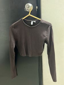Brown Long Sleeve Cropped Top