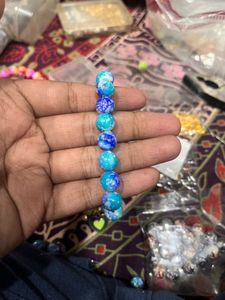 Blue Beaded Flower marble Bracelet
