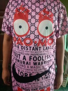 Pink Graphic Print T Shirt Dress