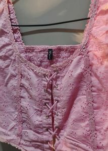 Chic Lace-Up Eyelet Crop Top