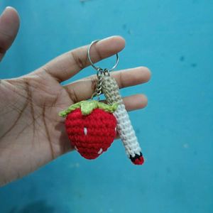 Crochet strawberry and Cigerette Keychain