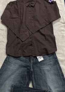 Brown Tie-Up Cotton Shirts M Size