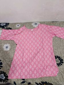 Pink Printed Cotton Kurta