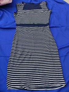Navy Blue &amp; White Striped Midi Dress