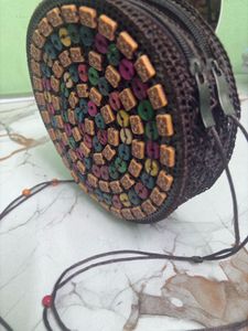 Boho Beaded Round Crossbody Bag