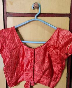 Red Checked Sari Blouse