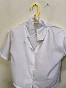 White Button-Up Short Sleeve Top