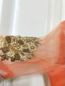 Navratri Gorgeous Orange &amp; Blue Embroidered
