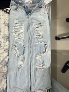 Light Wash Ripped Wide Leg Jeans