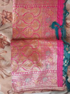 Beautiful Pink &amp; Teal Brocade Saree