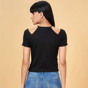 SF Jeans Co Black Ribbed Cut-Out Shoulder Top | XL