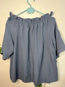 Off Shoulder Ruffled Blue Top