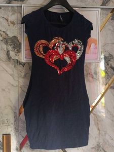 Navy Blue Dress with Sequin Hearts