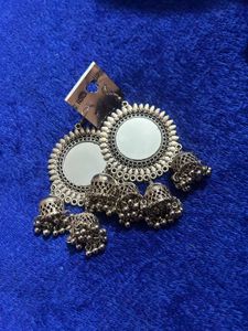 Oxidized Mirror Jhumka Earrings