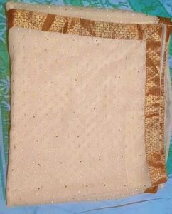 Elegant Cream Saree  Gold Border with sti