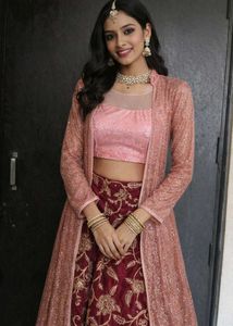 Maroon Velvet Embroidered Lehenga Skirt