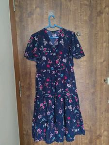 Navy Floral Print Midi Dress
