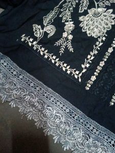 Embroidered navy blue Kurta Set with Dupatta