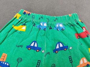 Pack of 2 Shorts Green with vehicle print and Red