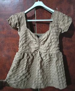 Stylish Brown Textured Peplum Top