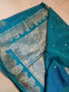 Beautiful Teal Saree with Golden Border
