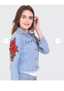Embroidered Denim Jacket with Roses