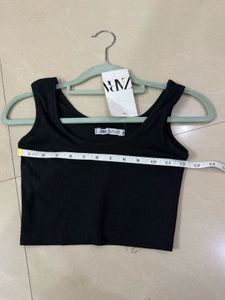Zara Black Ribbed Crop Tank Top